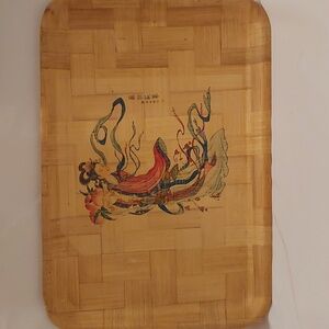 Bamboo Oriental Heat and Leak Proof Tray With Geisha Imagery Artwork Decor